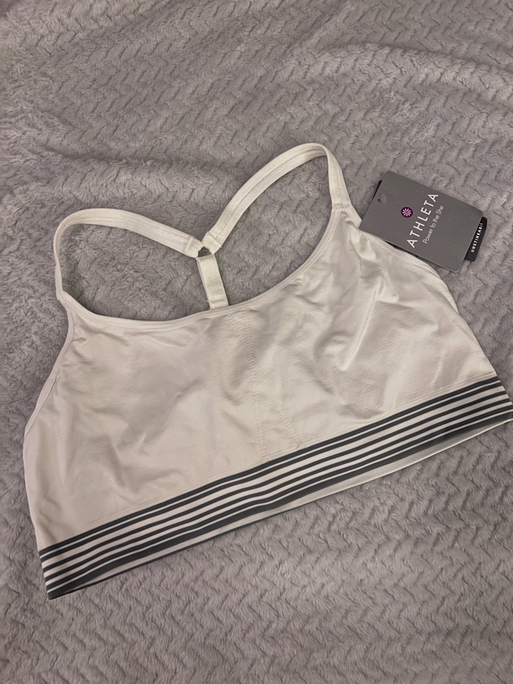NWT Athleta Up Tempo Microstripe Sports Bra White